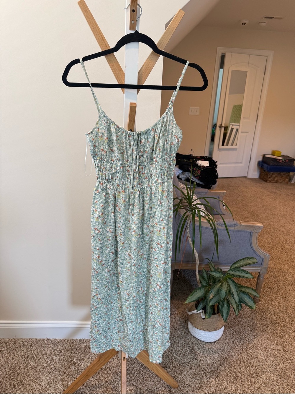 Rails Light Green Floral Smocked Maxi Jumpsuit